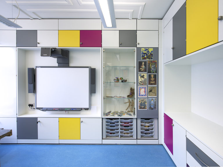 Colourful Storagewall at Glendower Preparatory School
